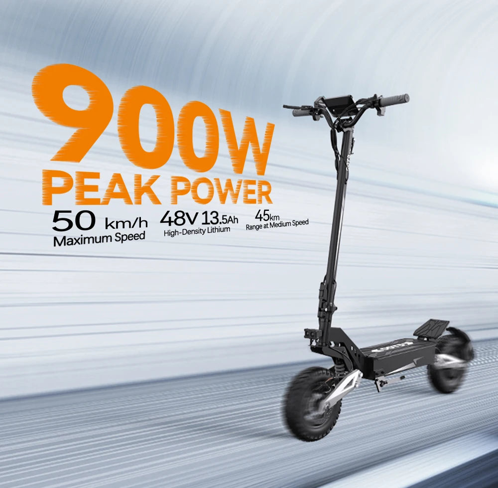 OOTD T10 Adult Foldable Electric Scooter, Max 900W Motor & 18Ah Battery, 45-60km Range, 11 Inch All-Terrain