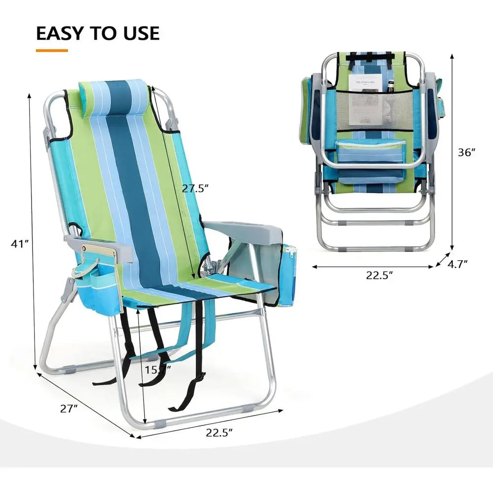 Tall Beach Chair 2 Pack Lightweight, Backpack Beach Chair or Adults with 5-Position, Cooler Bag, Cup Holders, Towel Bar, Lightwe