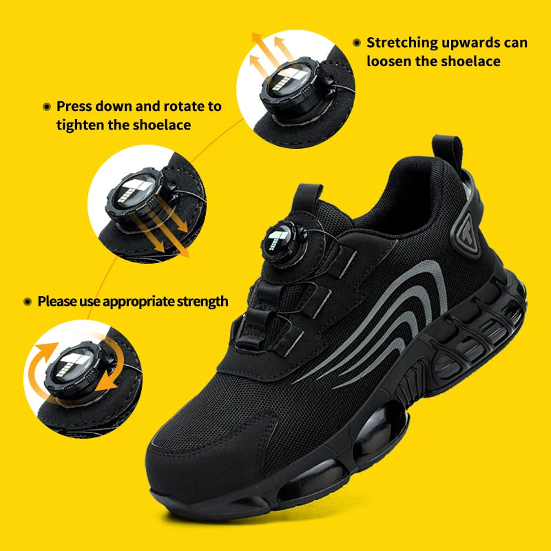 Rotary Button New Safety Shoes for Men, Anti-Impact and Anti-Piercing Work Shoes, Fashionable Men's Sports Shoes, and Safety Pro
