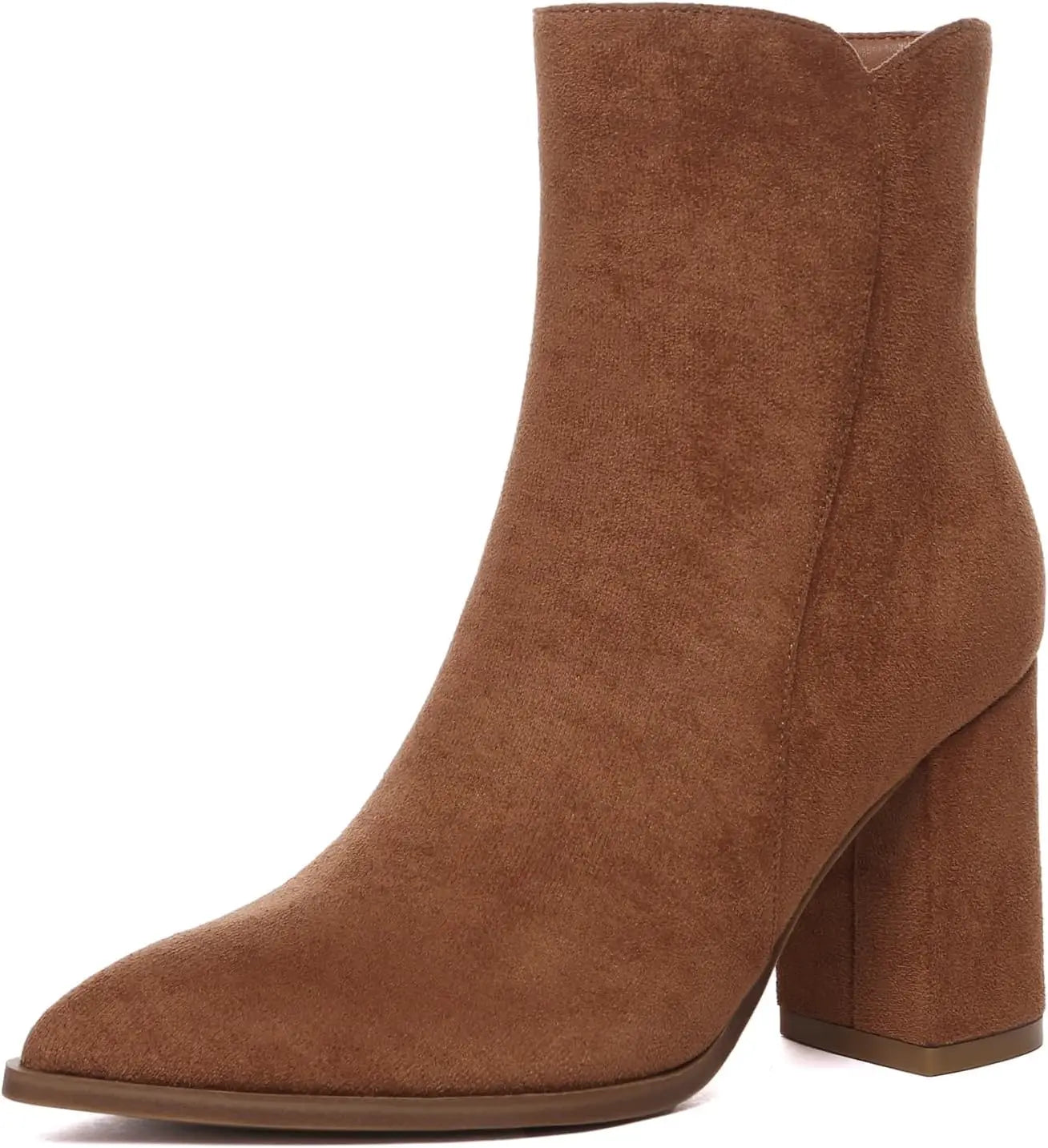 Women's Heeled Ankle Boots Fashion Pointed Toe Chunky Block Heel Side Zipper Short Booties
