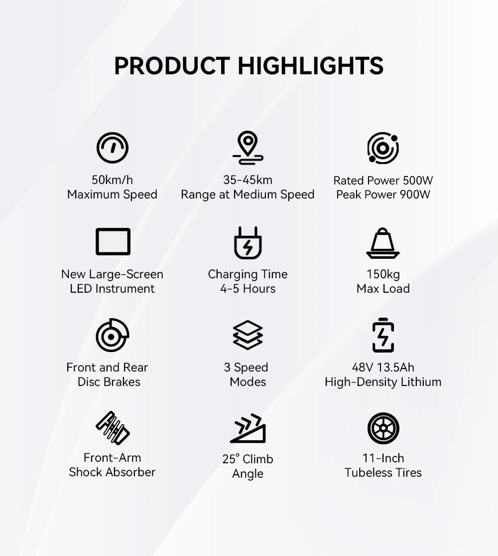 OOTD T10 Adult Foldable Electric Scooter, Max 900W Motor & 18Ah Battery, 45-60km Range, 11 Inch All-Terrain