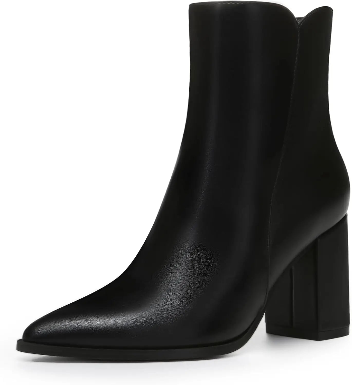 Women's Heeled Ankle Boots Fashion Pointed Toe Chunky Block Heel Side Zipper Short Booties