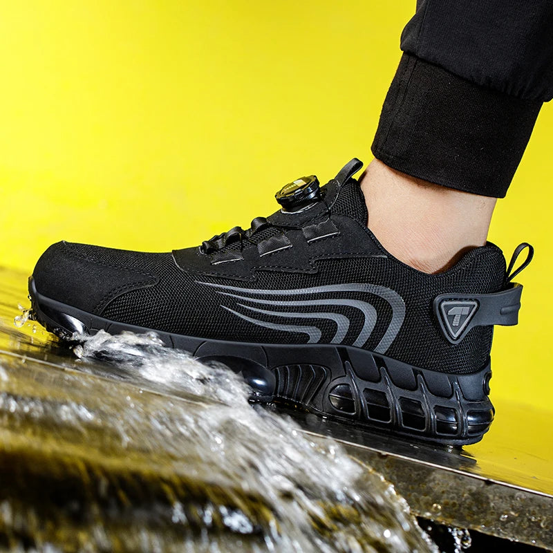 Rotary Button New Safety Shoes for Men, Anti-Impact and Anti-Piercing Work Shoes, Fashionable Men's Sports Shoes, and Safety Pro