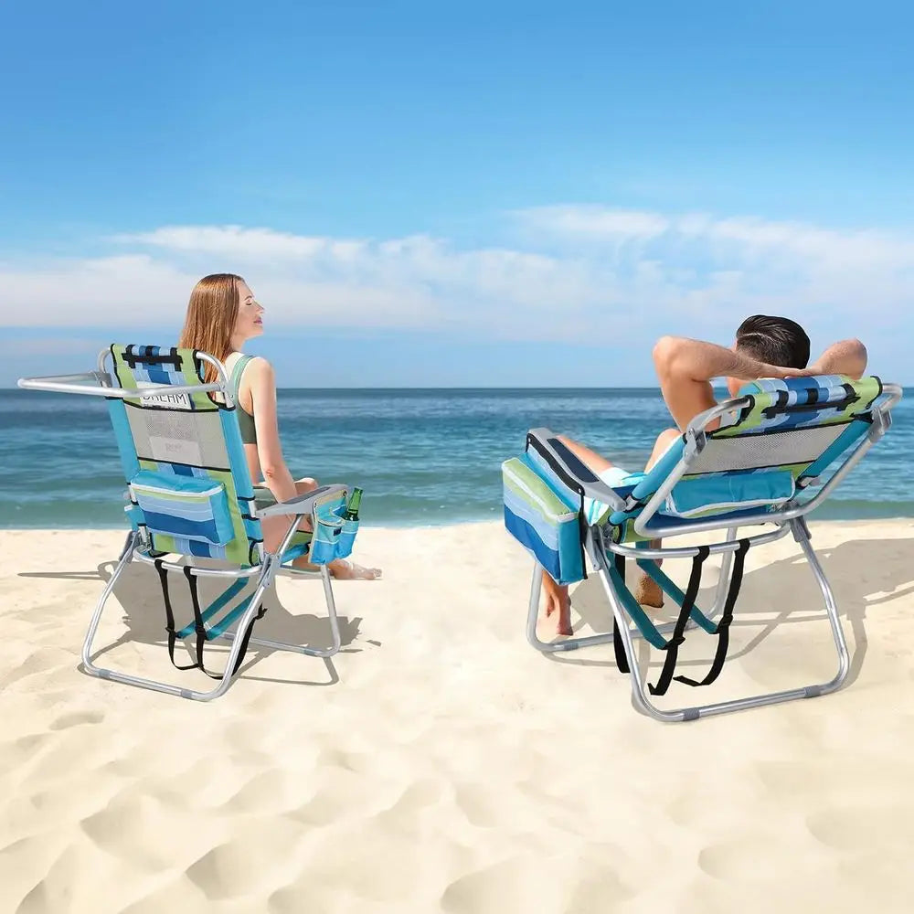 Tall Beach Chair 2 Pack Lightweight, Backpack Beach Chair or Adults with 5-Position, Cooler Bag, Cup Holders, Towel Bar, Lightwe