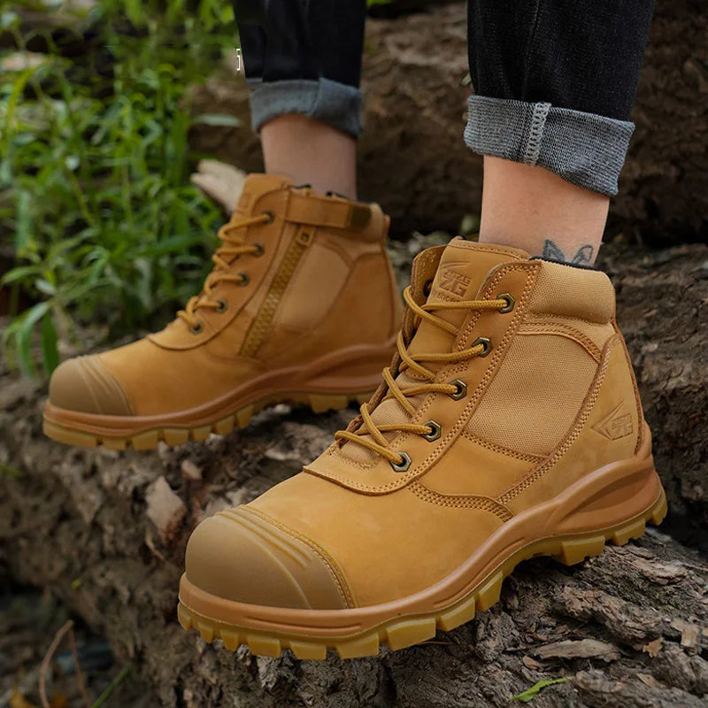 ROCKROOSTER Hiking Shoes Men Waterproof Hunting Boots Leather Safety Shoes Tactical Ankle Boots Work shoes  Sneakers STEEL toe